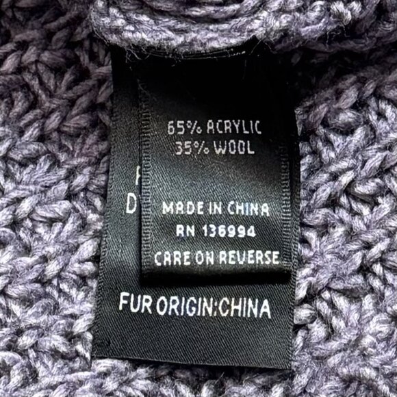 Sioni Purple Wool Blend Rabbit Fur Trim Floral Cozy Knit Cardigan Holiday M - Picture 9 of 12